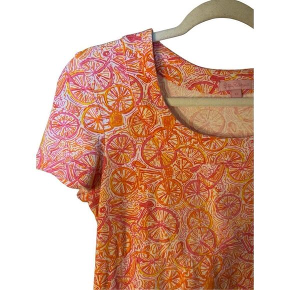 Lilly Pulitzer Kelsea Dress in Ten Speed Bicycle Print Sz XS Orange Pink - Picture 2 of 9